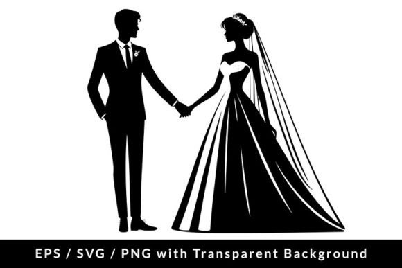 Bride and Groom Silhouette SVG EPS PNG