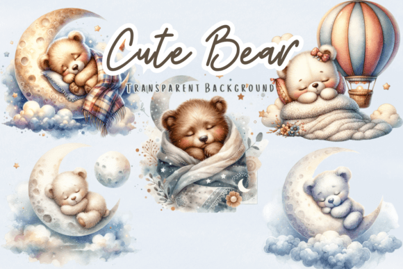 Nursery Clipart Pastel Cute Bear for Embroidery Projects