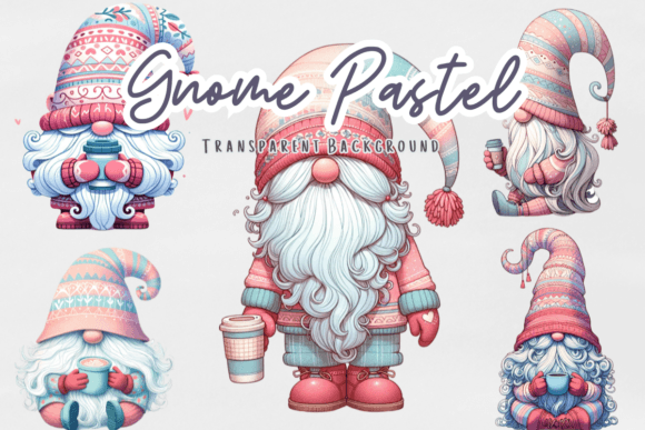 Watercolor Gnomes Coffee Pastel Clipart Review for Embroidery Projects